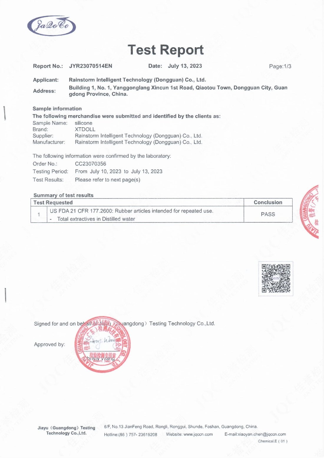 Silicone test report 2
